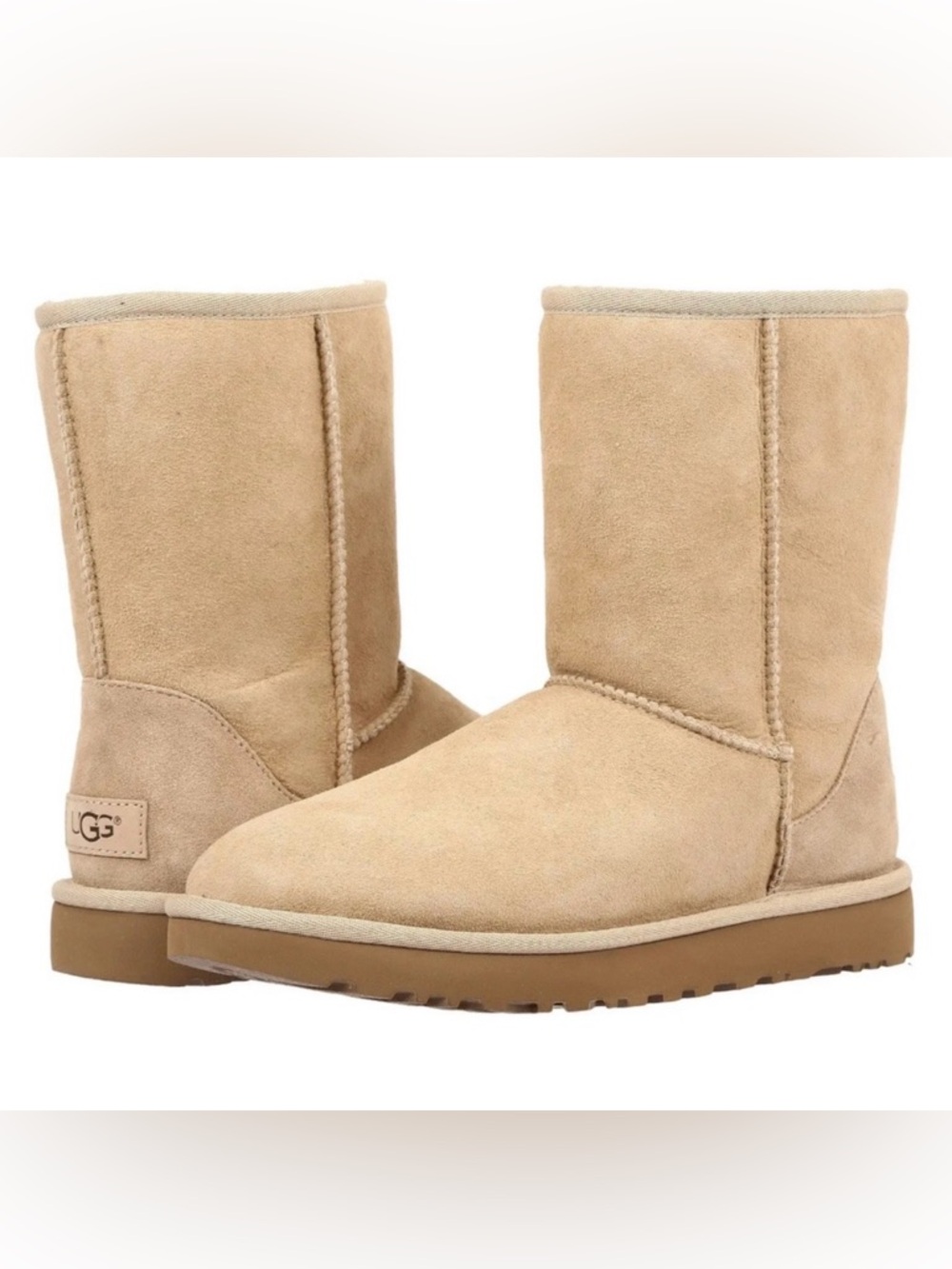 UGG Classic Short Sand Sheepskin Suede Shearling Lined Boots Women’s Size 10